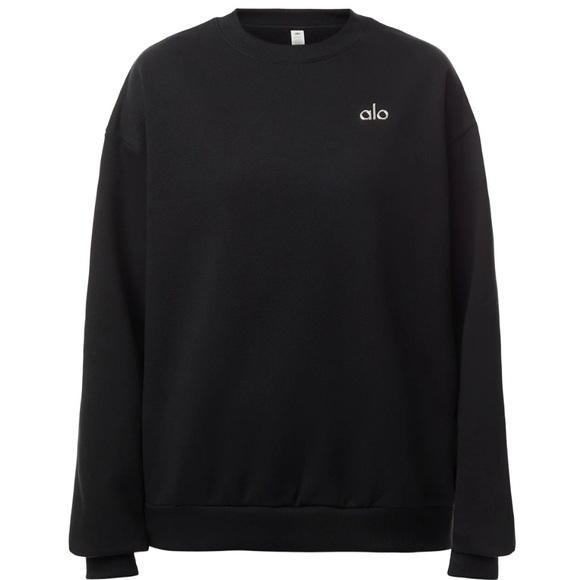 ALO YOGA Accolade Crew Neck Pullover Sweatshirt in Black Sz M Chrome Logo EUC - Picture 1 of 11